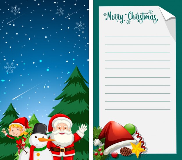 Feliz Navidad tarjeta de felicitación o carta a Santa con plantilla de texto