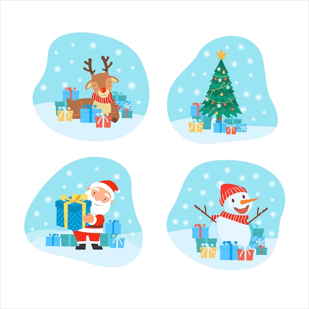 Vector gratuito feliz navidad con tarjeta de felicitación de plantilla de regalos de santa claus, bubles navideños