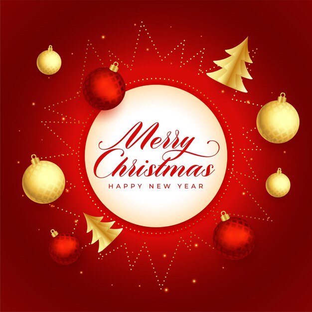 Feliz navidad tarjeta roja con elementos decorativos