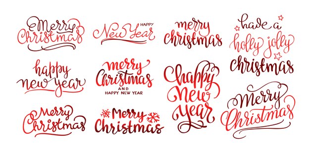 Feliz Navidad texto conjunto de diseño de letras caligráficas
