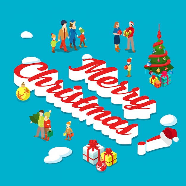 Feliz Navidad vacaciones concepto isométrico ilustración vectorial.