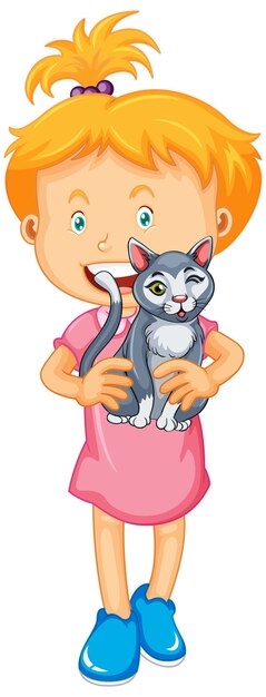 Feliz, niña, tenencia, gato