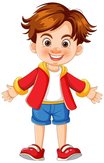 Feliz niño de dibujos animados listo para la aventura