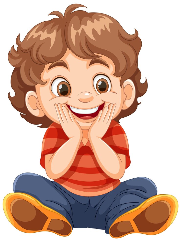 Vector gratuito feliz niño de dibujos animados sentado alegremente