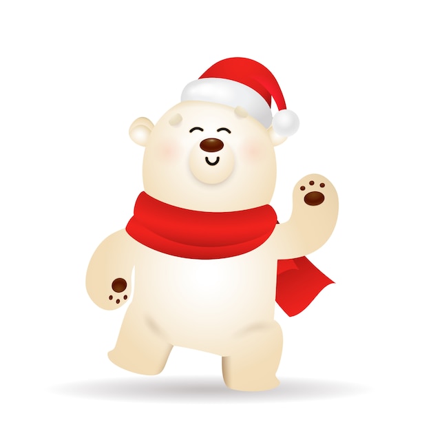 Feliz oso polar celebrando Navidad