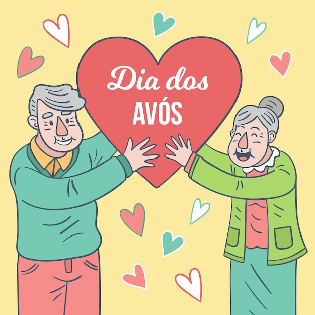 Feliz pareja de ancianos con forma de corazón