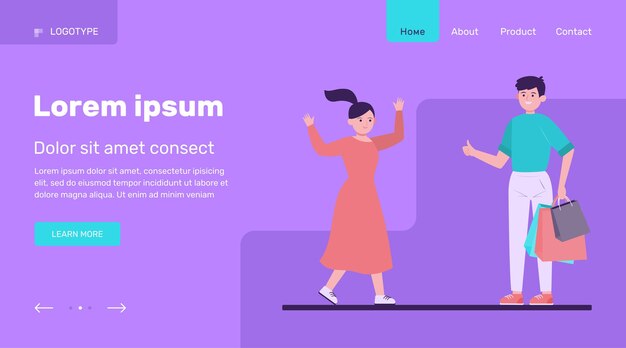 Feliz pareja de compras juntos. Soporte, bolsa, eligiendo ilustración vectorial plana. . Diseño de sitio web de concepto de relación y familia o página web de destino