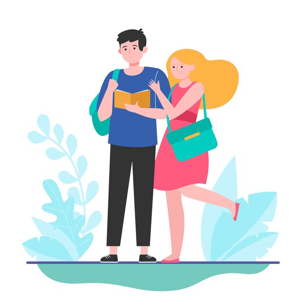 Feliz pareja de estudiantes