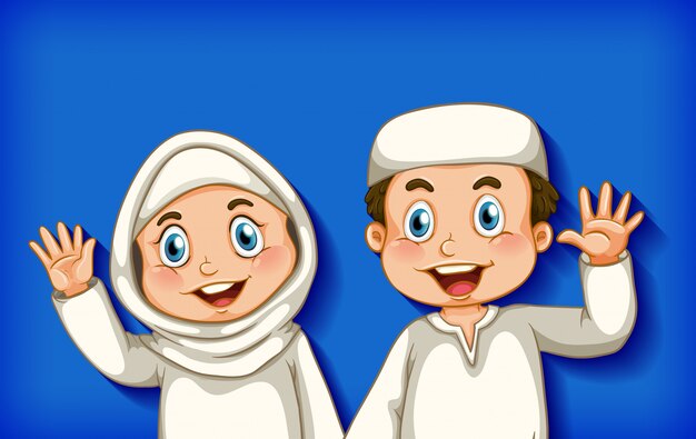 Feliz pareja musulmana sobre fondo degradado de color