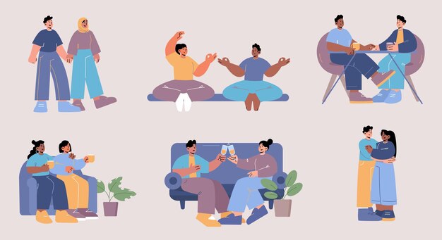 Feliz pareja de personas multirraciales y lgbt.