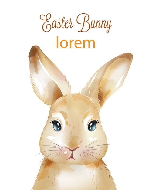 Feliz Pascua conejo de acuarela con orejas arriba