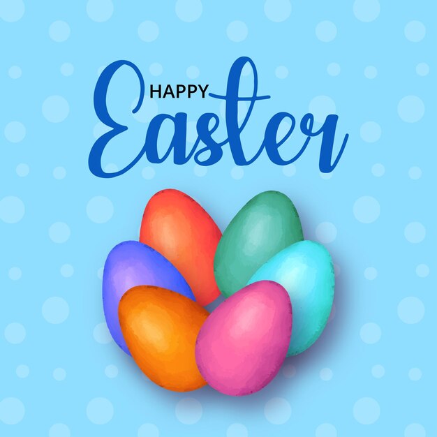 Feliz Pascua Saludos Con Huevos Rojos Púrpuras Sobre Fondo Azul Banner