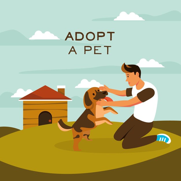 Feliz perro adoptado y niño