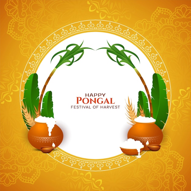 Feliz Pongal Festival indio de fondo amarillo decorativo