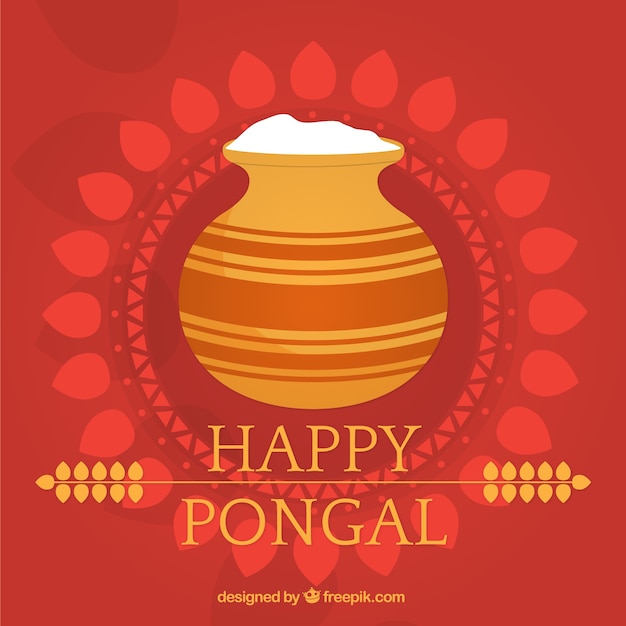 Vector gratuito feliz pongal con fondo rojo