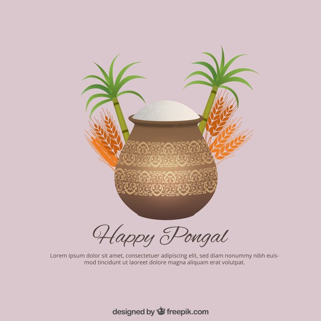 Feliz Pongal en un fondo rosa