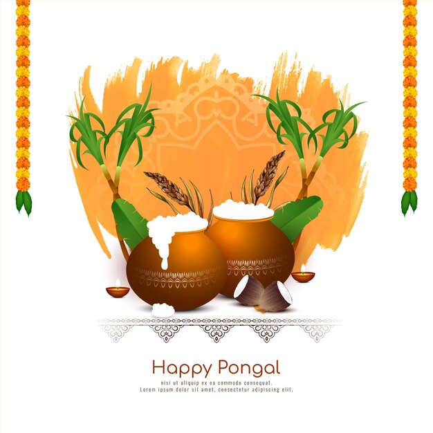 Feliz Pongal fondo de saludo del festival religioso del sur de la India