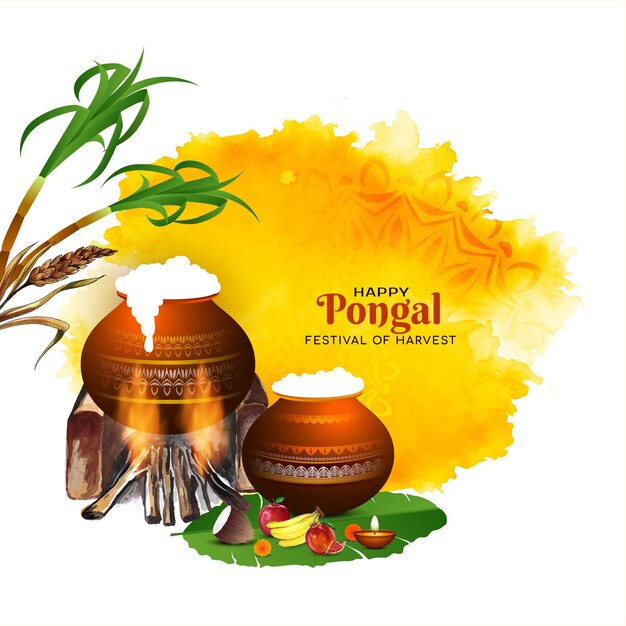 Feliz Pongal fondo de saludo del festival religioso del sur de la India