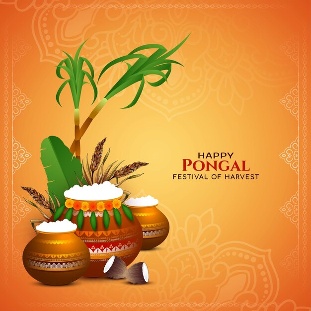 Feliz Pongal tarjeta cultural de celebración del festival de la cosecha indio