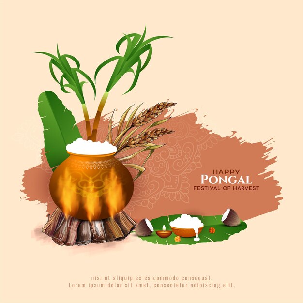 Feliz Pongal trasfondo de saludo del festival tradicional indio