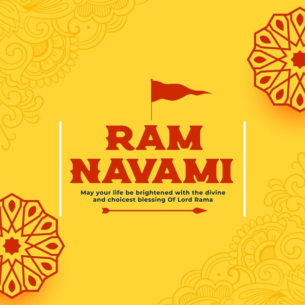 Feliz ram navami festival diseño de tarjeta de bendiciones amarillas