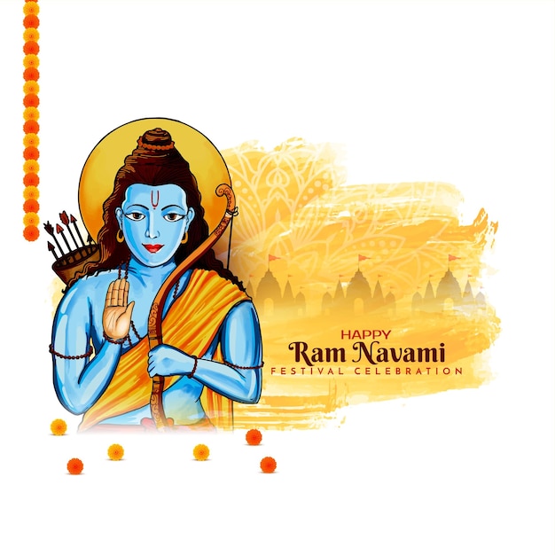 Feliz Ram Navami Festival tradicional indio tarjeta divina con el señor Rama