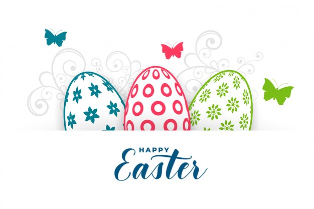 Feliz saludo fectival de pascua con huevos y mariposas