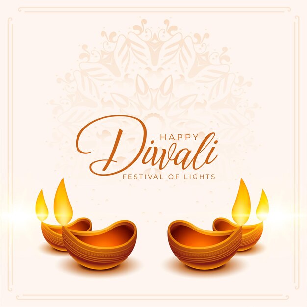 Feliz saludo del festival de diwali con decoración de lámparas de aceite diya