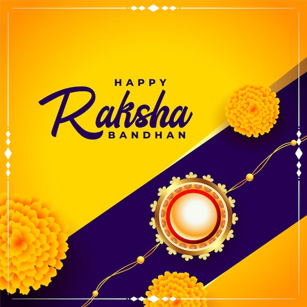 Feliz saludo del festival raksha bandhan con flores de caléndula y diseño rakhi