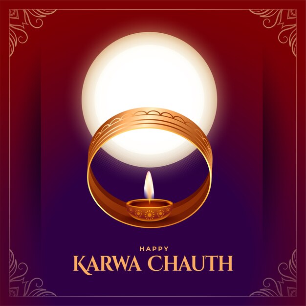 Feliz saludo karwa chauth con tamiz diya y luna