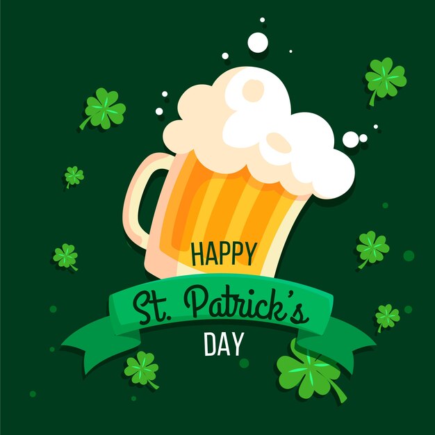 Feliz st. día de patricio con jarra de cerveza y trébol