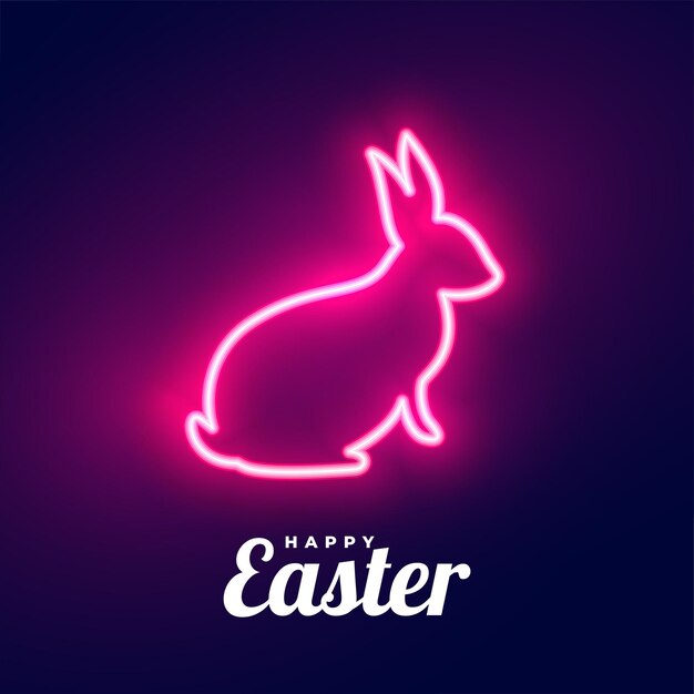 Feliz tarjeta de celebración del día de pascua con forma de conejo estilo neón