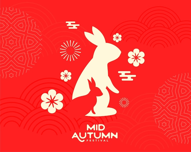 Vector gratuito feliz tarjeta de deseos de mediados de otoño con conejo en papel de corte de estilo vectorial