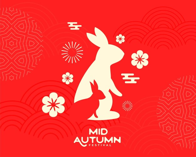 Feliz tarjeta de deseos de mediados de otoño con conejo en papel de corte de estilo vectorial
