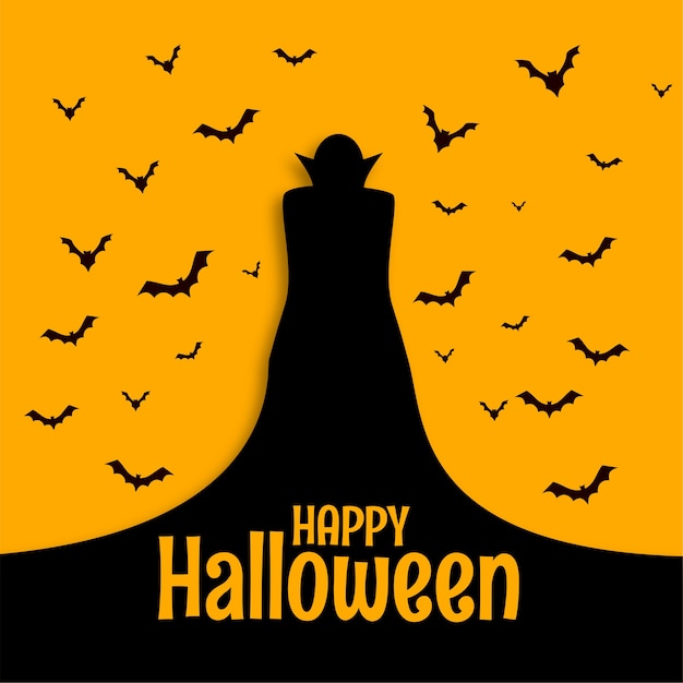 Vector gratuito feliz tarjeta espeluznante de miedo de halloween con mago y murciélagos