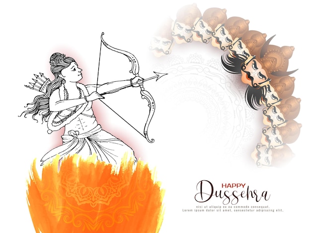 Feliz tarjeta del festival dussehra con el señor rama matando el concepto de ravana