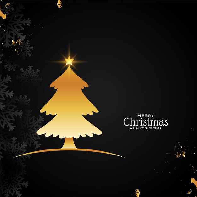 Feliz tarjeta de fiesta de Navidad con árbol de Navidad dorado