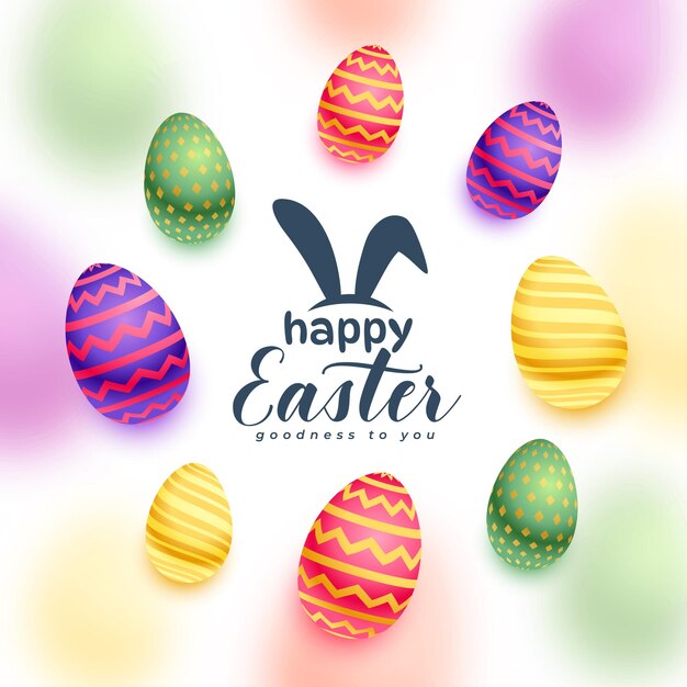 Feliz tarjeta de invitación de Pascua con huevos coloridos en 3D