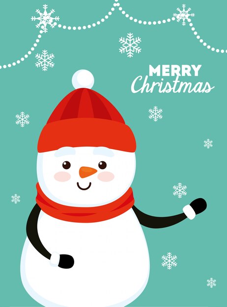 Feliz tarjeta de navidad con muñeco de nieve