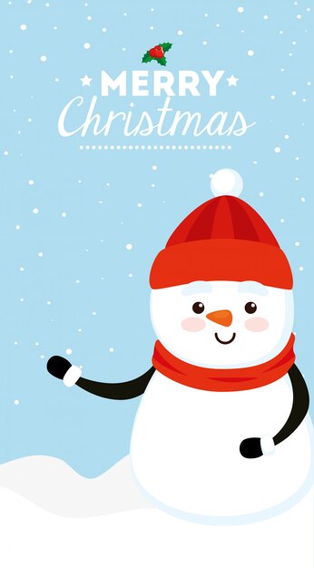 Feliz tarjeta de navidad con muñeco de nieve