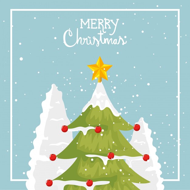 Feliz tarjeta de navidad con pino