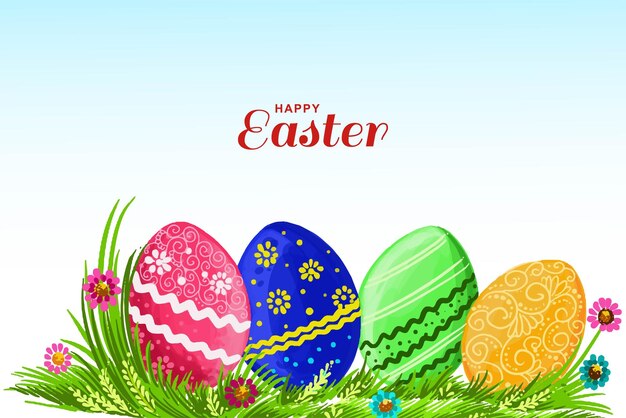 Feliz tarjeta de Pascua con fondo de paisaje