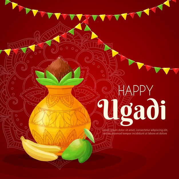 Feliz ugadi en mano dibujado