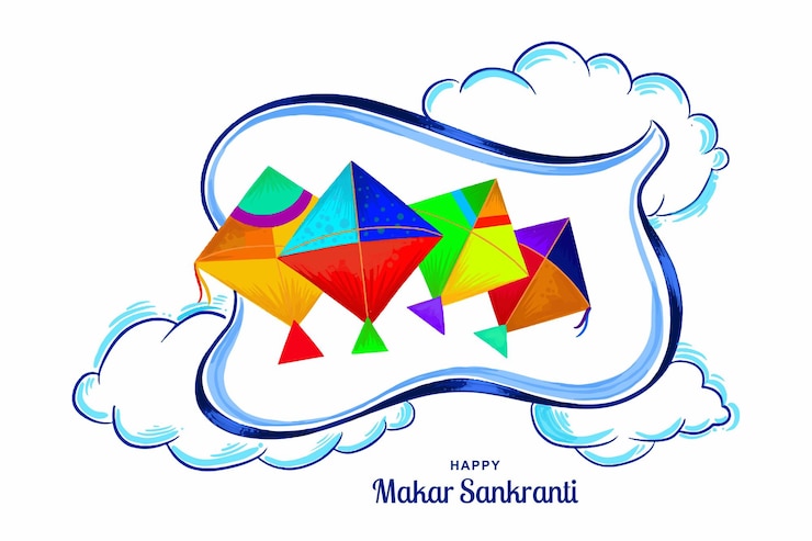 Vector gratuito feliz vacaciones de makar sankranti en la india el fondo de la tarjeta del festival