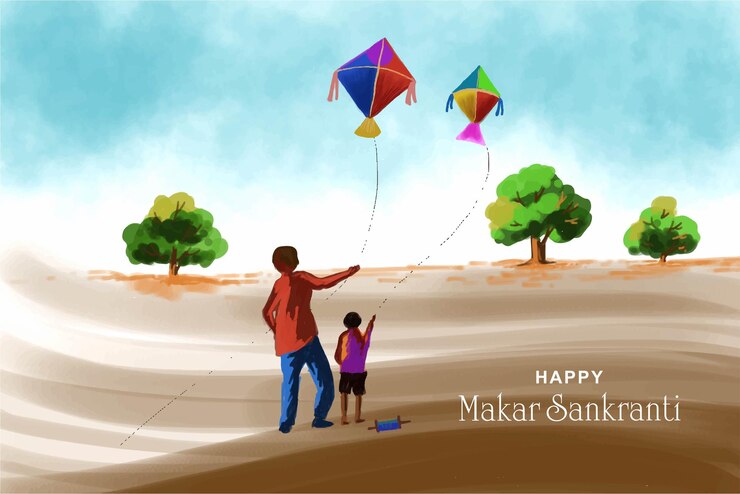 Vector gratuito feliz vacaciones de makar sankranti en la india