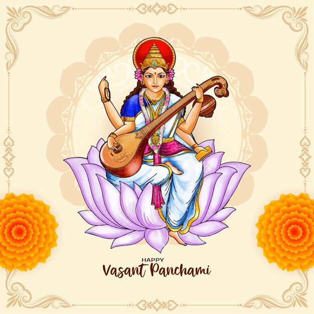 Feliz Vasant Panchami Festival tradicional indio de saludos de fondo