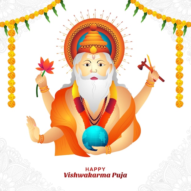 Vector gratuito feliz vishwakarma puja ilustración celebración tarjeta fondo