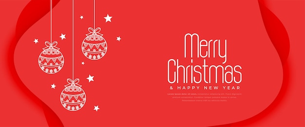 Feliz víspera de Navidad deseos estandarte con colgado bauble vector