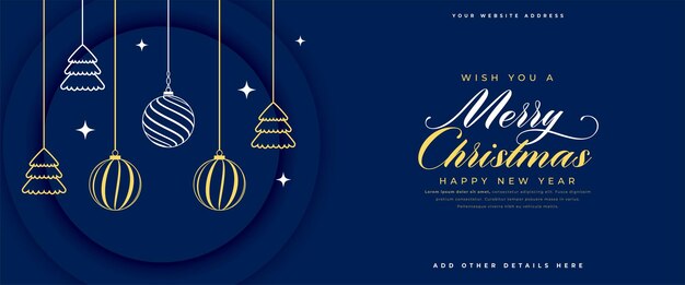 Feliz víspera de Navidad deseos pancarta con adornos colgantes y vector de árbol