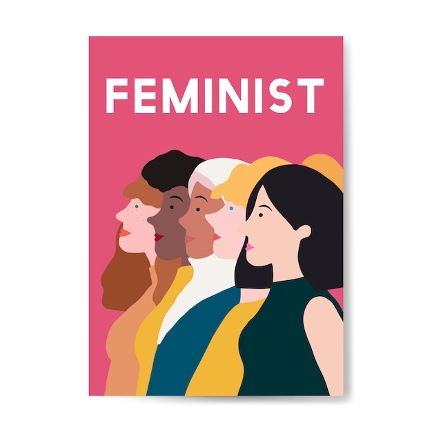 Femenina feminista de pie juntos vector